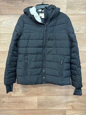 Michael Kors Womens Black Puffer Jacket Sherpa Hooded Quilted Winter Coat M